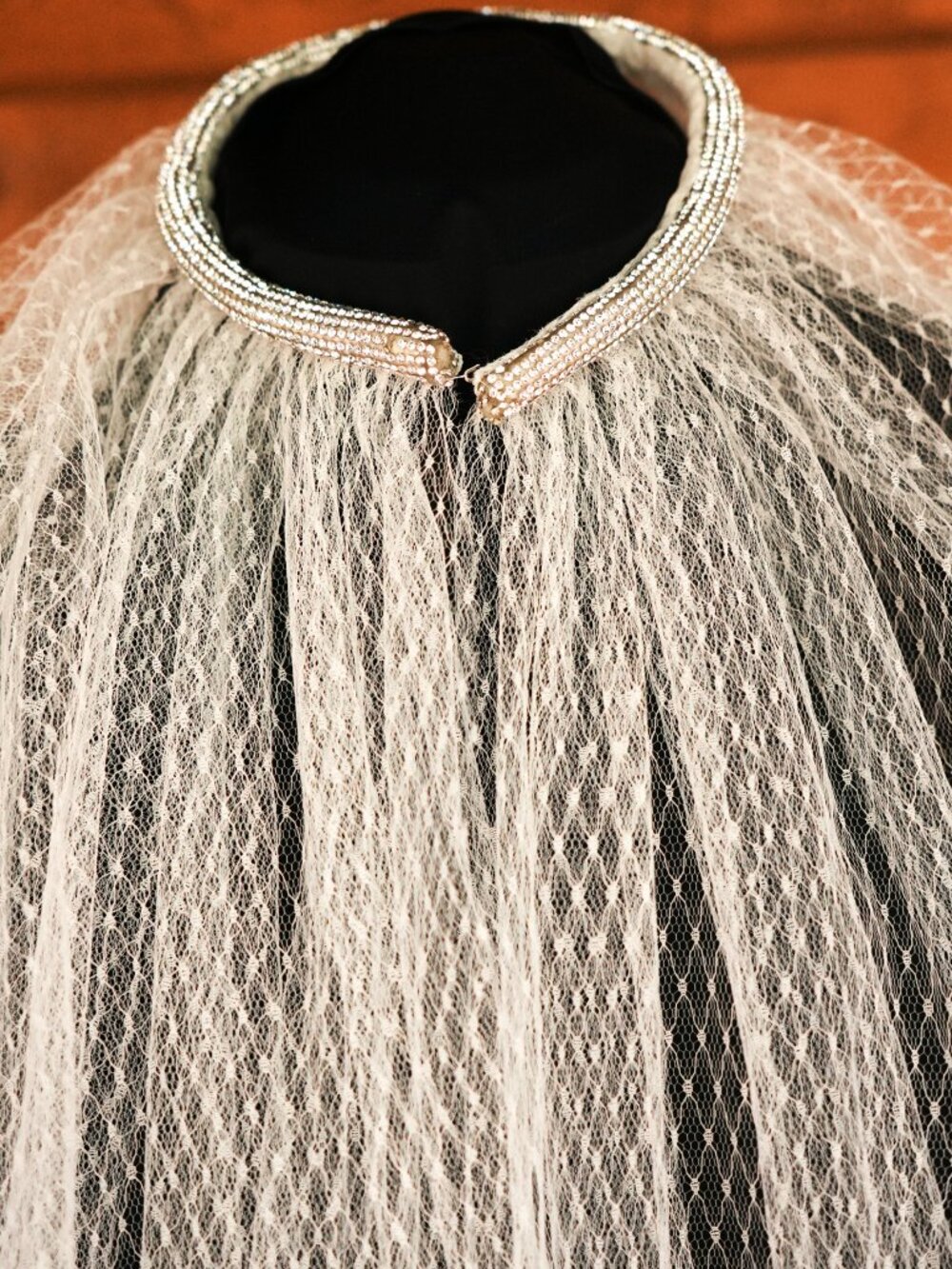 NWT! Monique Lhuillier, Brie Cape - Luxury, sheer Silk White French Dot Tulle - Picture 5 of 9
